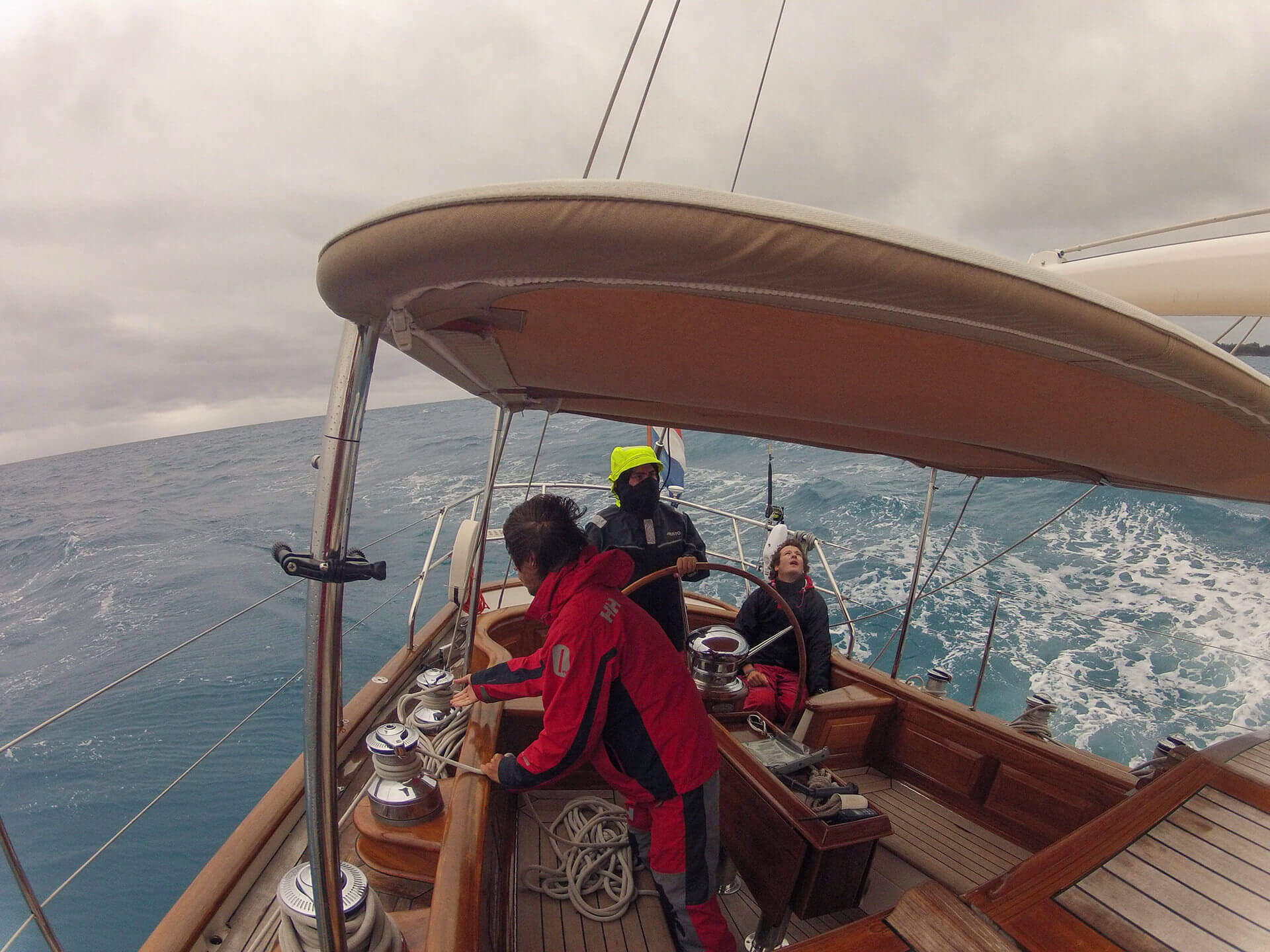 Work team in a windy day